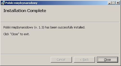 Komunikat o poprawnej instalacji